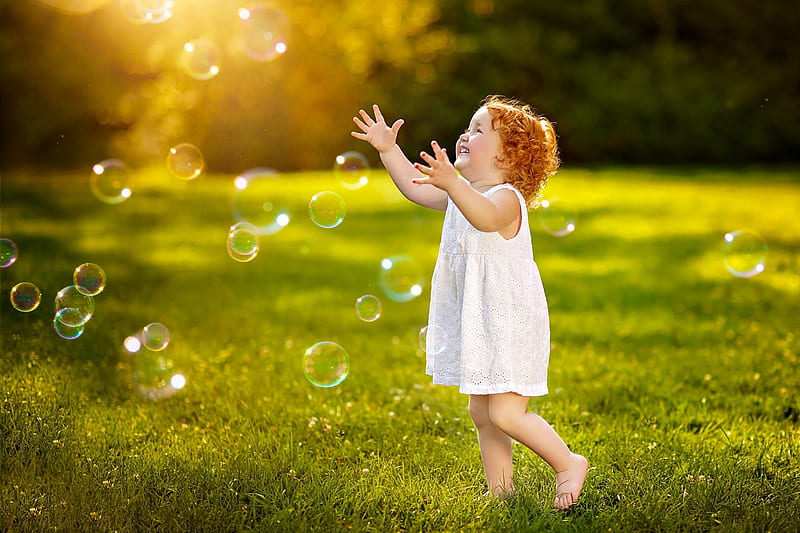 Little Girl, Joy, Summer, Child, Bubbles, HD wallpaper