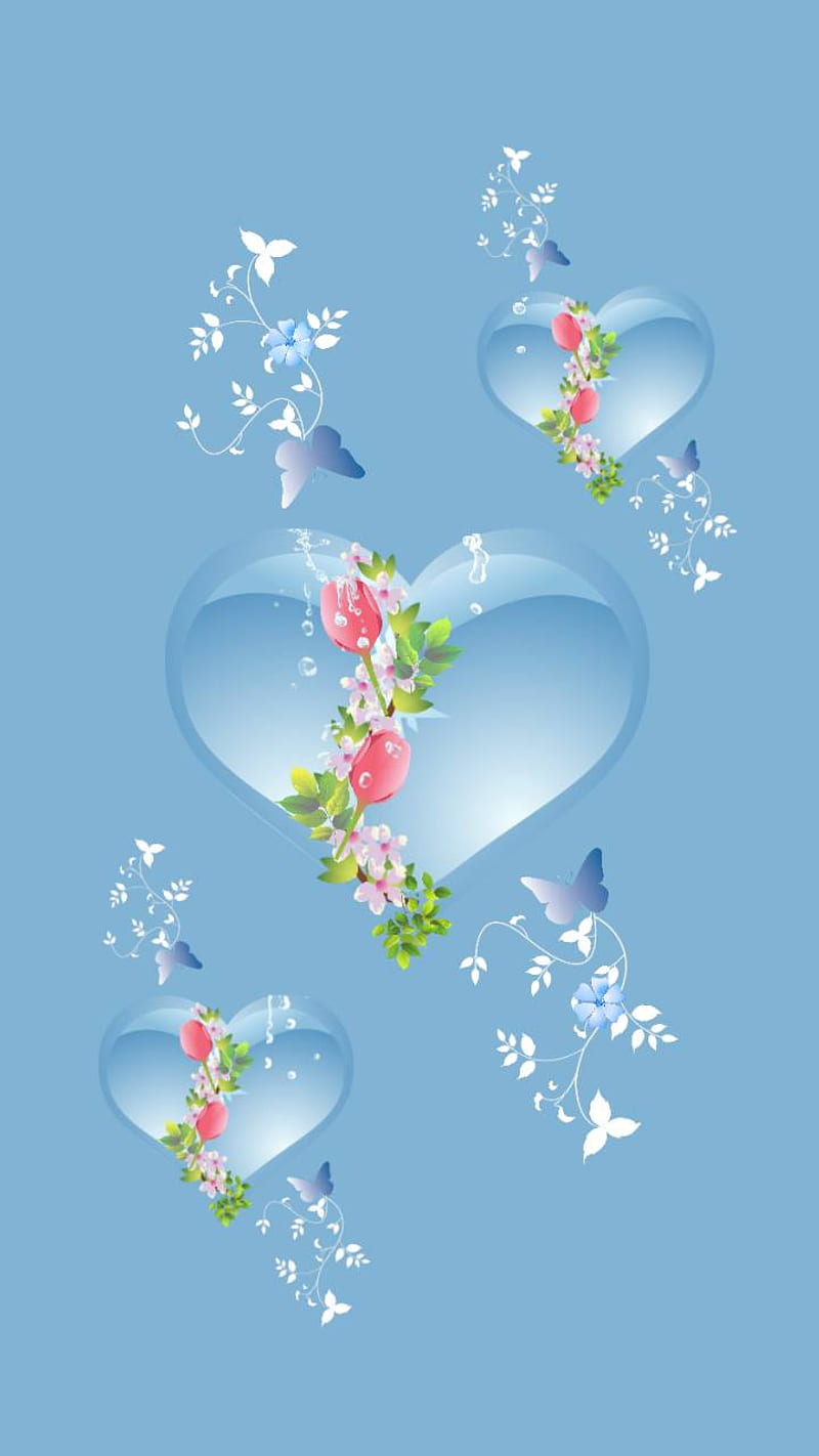 Blue hearts light, desenho, flower, HD phone wallpaper