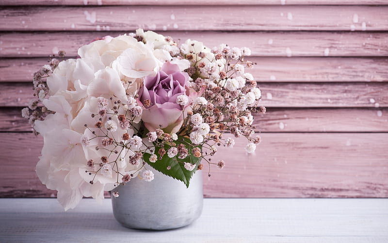 ღ, Hydrangea, Flowers, Pink, Bouquet, HD wallpaper