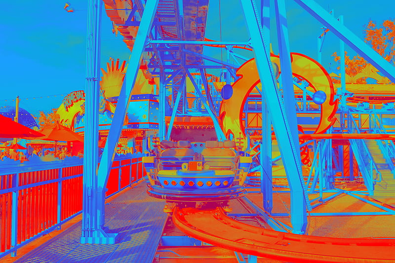 blue and red amusement park ride during daytime, HD wallpaper