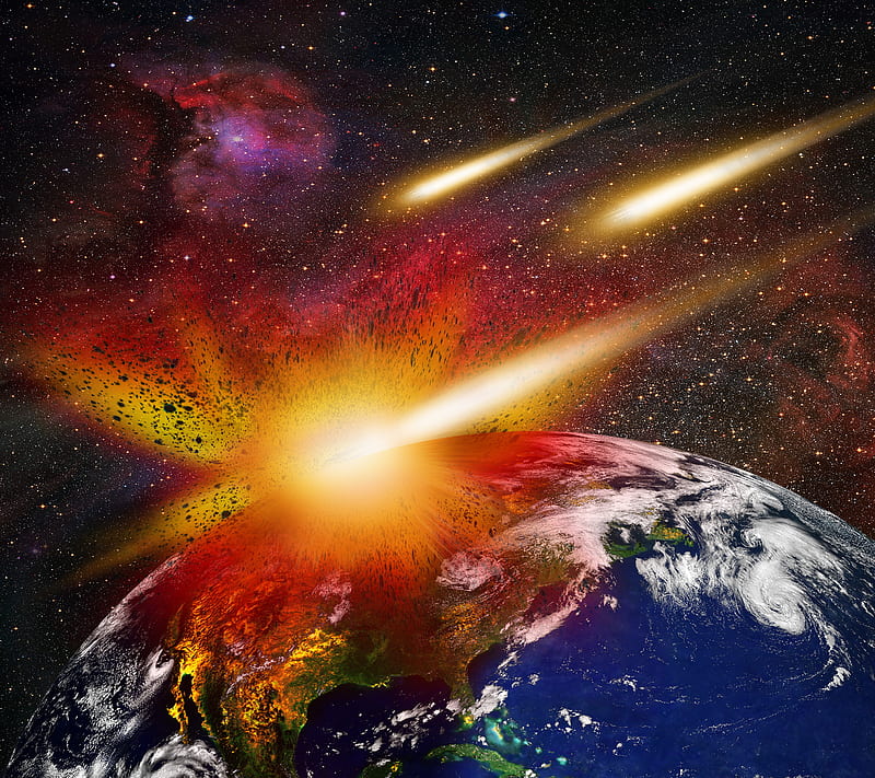 Earth Attack, abstract, asteroid, explosion, galaxy, outer, space, HD wallpaper