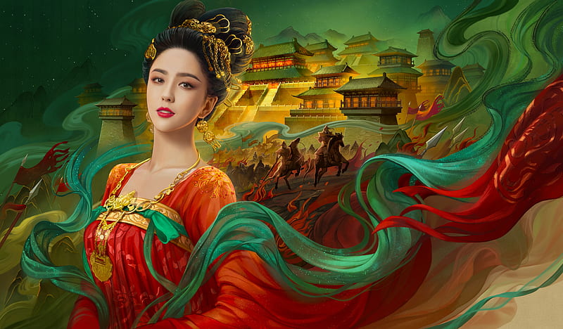 Forbidden City, fantasy, girl, art, digital, bonito, woman, HD wallpaper