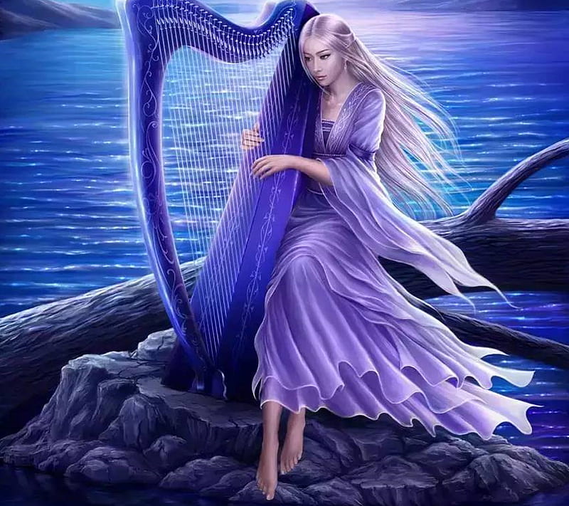 Girl with harp, HD wallpaper