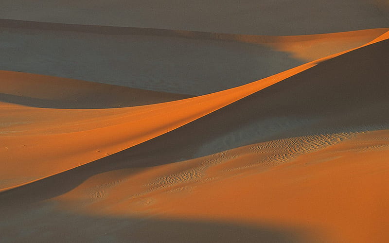 Shadow's In The Sand, desert, orange, golden, africa, scorch, depth, sand, marks, dunes, hot, colour, namibia, HD wallpaper