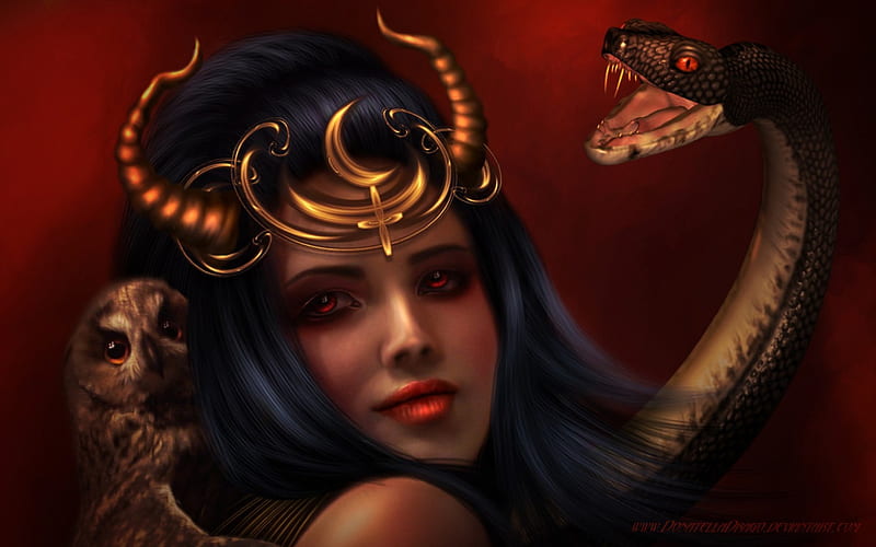 Lilith, fantasy, lady, snake, HD wallpaper