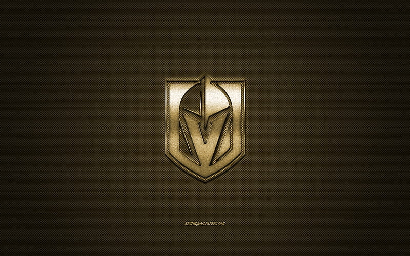 Vegas Golden Knights, American hockey club, NHL, golden logo, golden carbon fiber background, hockey, Nevada, USA, National Hockey League, Vegas Golden Knights logo, HD wallpaper