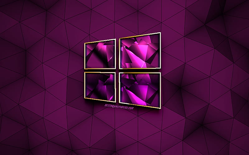 Windows 10, logo, purple diamond logo, creative art, purple background, emblem, Windows, HD wallpaper