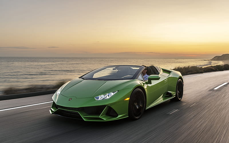 Lamborghini Huracan Evo Spyder, 2019, green sports coupe, roadster, tuning Huracan, green Huracan, Italian sports cars, Lamborghini, HD wallpaper