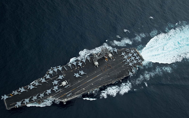 USS Theodore Roosevelt, CVN-71, top view, American aircraft carrier, aircraft carrier deck, military aircraft, US Navy, ocean, HD wallpaper