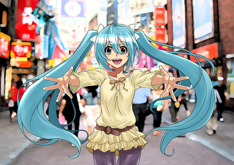 Big City, pretty, sweet, nice, excited, anime, anime girl, vocaloids, long hair, enjoy, lovely, twintail, town, miku, sexy, joy, happy, building, cute, hatsune, adorrable, scenic, dress, hatsune miku, city, hot, scenery, vocaloid, female, blouse, twintails, twin tails, kawaii, girl, blue hair, sundress, scene, HD wallpaper