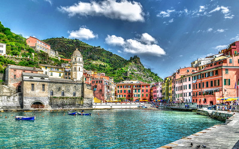 Manarola, R summer, harbor, Cinque Terre, Italy, Europe, HD wallpaper