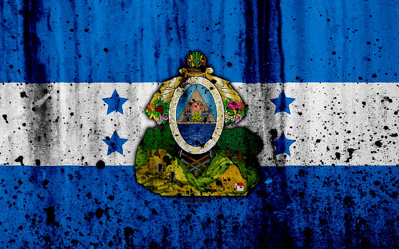 Honduran flag grunge, flag of Honduras, North America, Honduras, national symbols, coat of arms of Honduras, Honduran coat of arms, Honduras national emblem, HD wallpaper