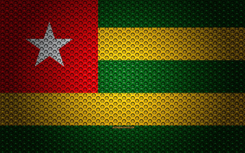 Flag of Togo creative art, metal mesh texture, Togo flag, national symbol, Togo, Africa, flags of African countries, HD wallpaper