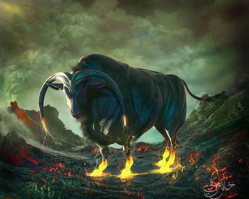 Zodiac ~ Taurus, art, game, black, zodiac, yellow, animal, horns, fire,  fantasy, HD wallpaper | Peakpx