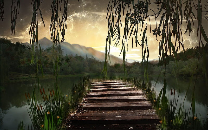 Beautiful Scenery, mountain, nature, dock, sky, HD wallpaper