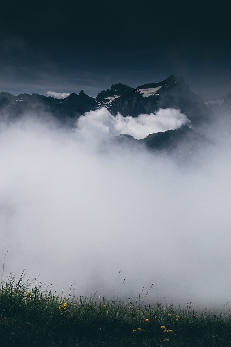 mountains, fog, clouds, peaks, height, HD phone wallpaper