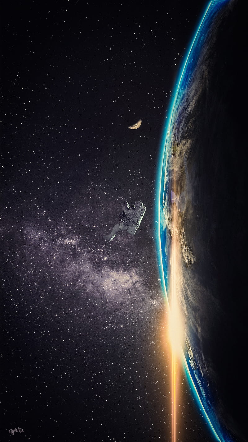 Space, astronaut, abstract, galaxy, planet, earth, HD phone wallpaper