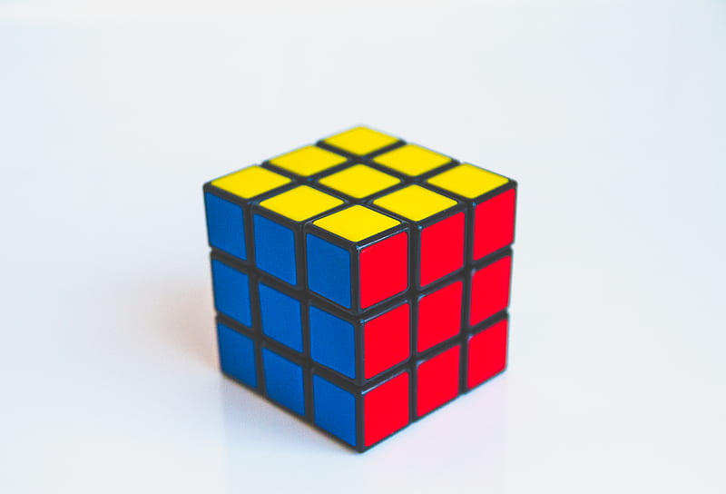 yellow, blue, and red 3x3 puzzle cube toy, HD wallpaper