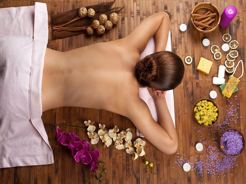 Relax body and mind, Spa, Salt, Woman, Treatment, Flowers, HD wallpaper
