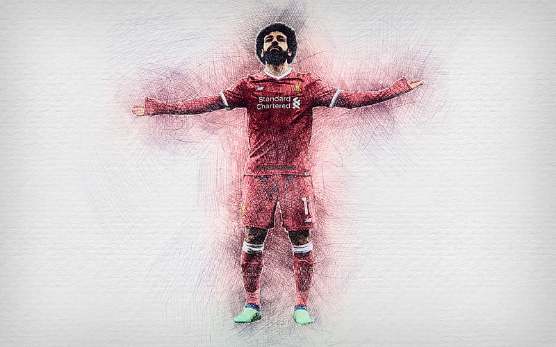 Mohamed Salah artwork, football stars, Liverpool, Salah, soccer, Premier League, footballers, drawing Salah, FC Liverpool, HD wallpaper
