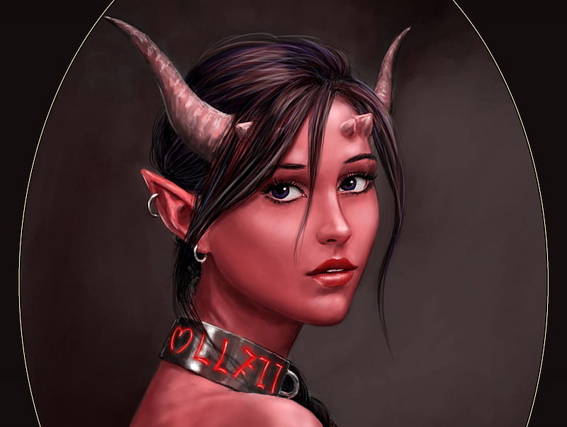 Demoness, succubus, fantasy, demon, girl, horns, HD wallpaper