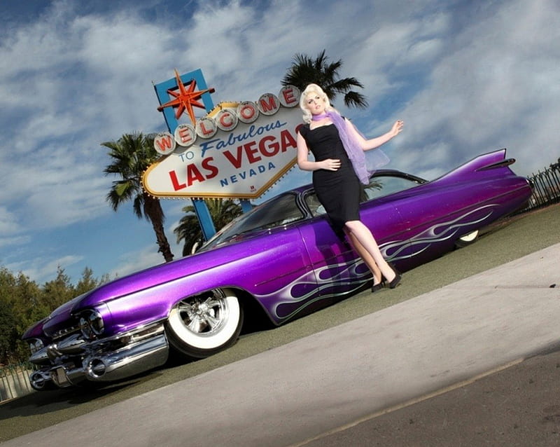 Vegas or Bust, blond, bonito, woman, old, hair, rider, hotrod, las, hot, face, low, classic, vintage, cadillac, babe, legs, rod, blonde, vegas, custom, sexy, heels, lips, retro, antique, flames, girl, lady, eyes, HD wallpaper