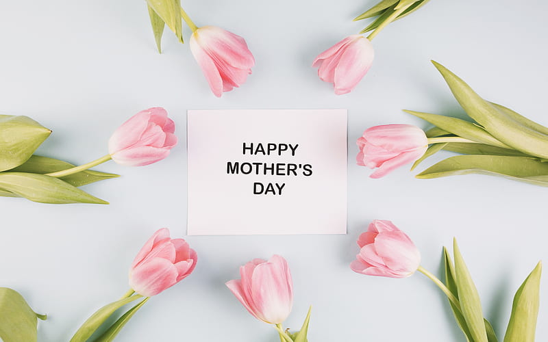 Happy Mothers Day, 2018, spring holidays, May 13, pink tulips, spring flowers, congratulations, HD wallpaper