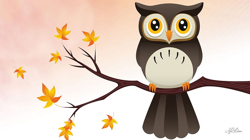 Autumn Vector Owl, owl, autumn, cute, fruit, tree, leaves, whimsical, bird, wise, HD wallpaper