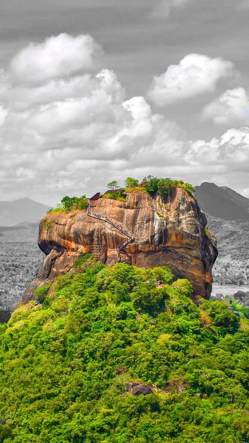 Sigiri rock, ancient, fort, nature, sigiri fort, sigiriya, sigiriya fort, srilanka, HD phone wallpaper