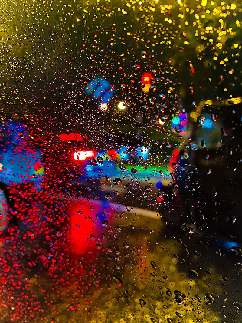 rain, drops, glass, blur, lights, HD phone wallpaper