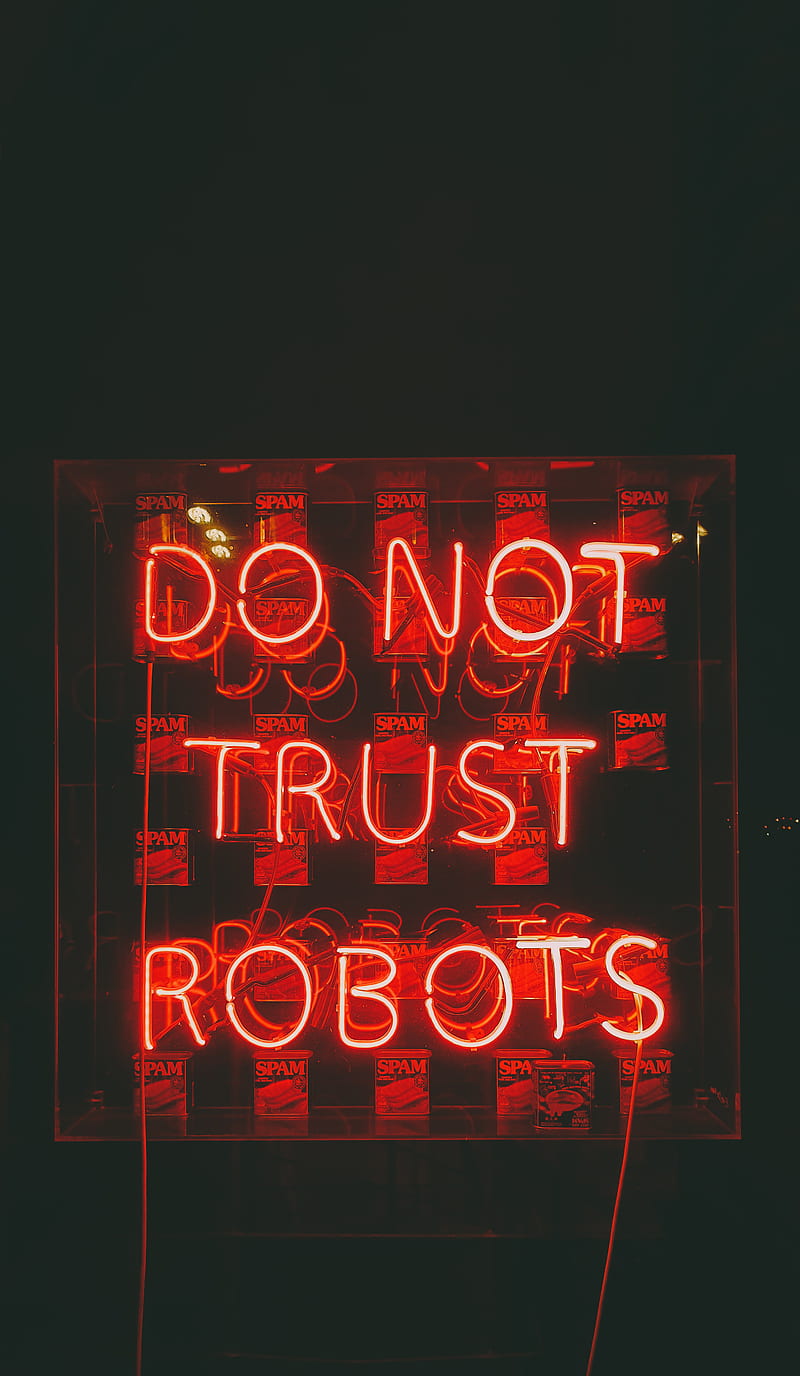 text, neon, red, trust, robots, HD phone wallpaper