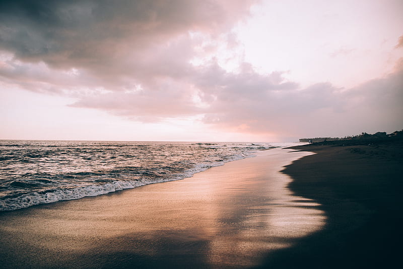 beach, sea, clouds, twilight, HD wallpaper