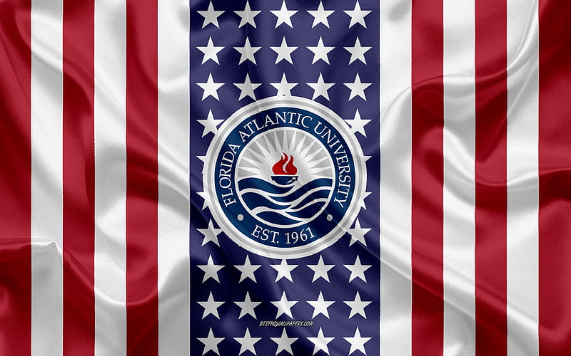 Florida Atlantic University Emblem, American Flag, Florida Atlantic University logo, Florida, USA, Emblem of Florida Atlantic University, HD wallpaper