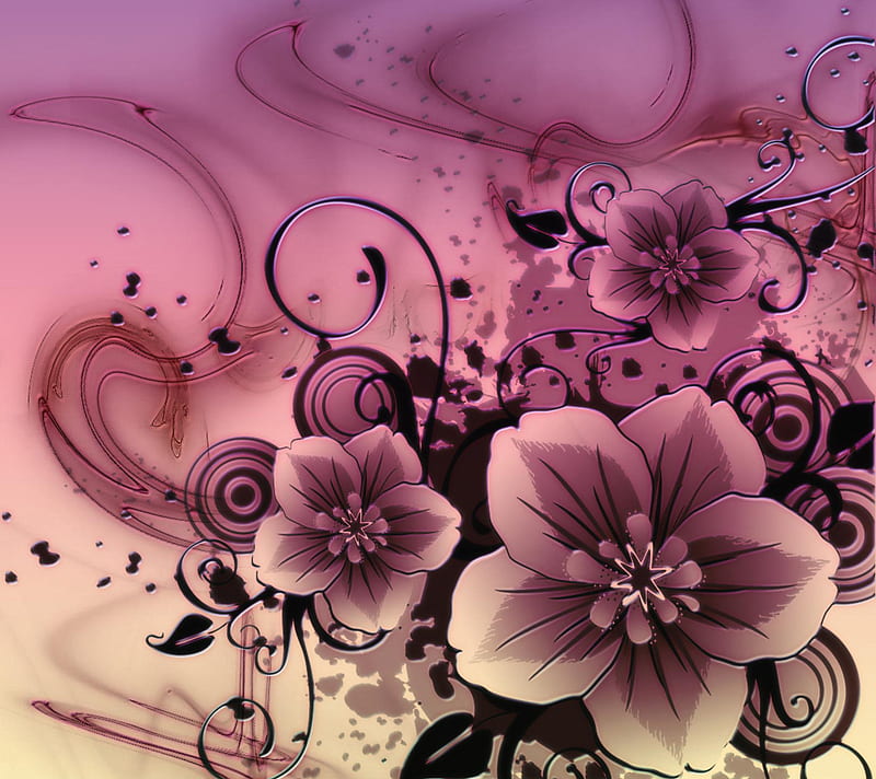 Flower Art, flowers, pink and black, HD wallpaper