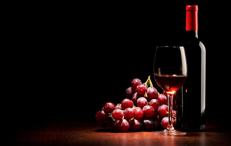 wine, grapes, glass, bottle, HD wallpaper