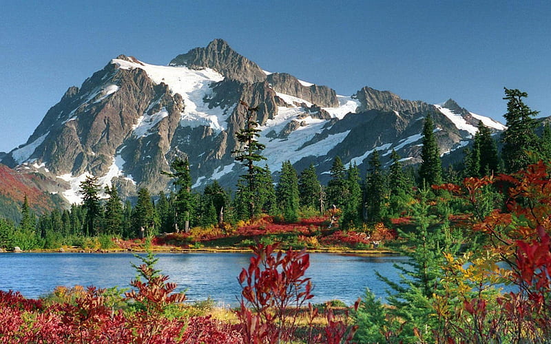 Alpine Lake, mountain, autumn, water, snow, nature, lake, alpine, HD wallpaper