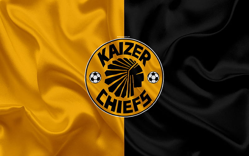 Kaizer Chiefs FC logo, orange black silk flag, South African football club, emblem, Premier League, Johannesburg, South Africa, football, silk texture, HD wallpaper