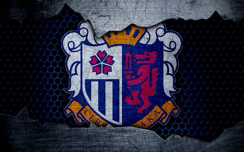 Cerezo Osaka logo, art, J-League, soccer, football club, C-Osaka, metal texture, HD wallpaper