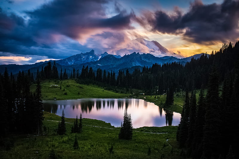 Mountains, Mount Rainier, Cloud, Forest, Lake, Mountain, HD wallpaper