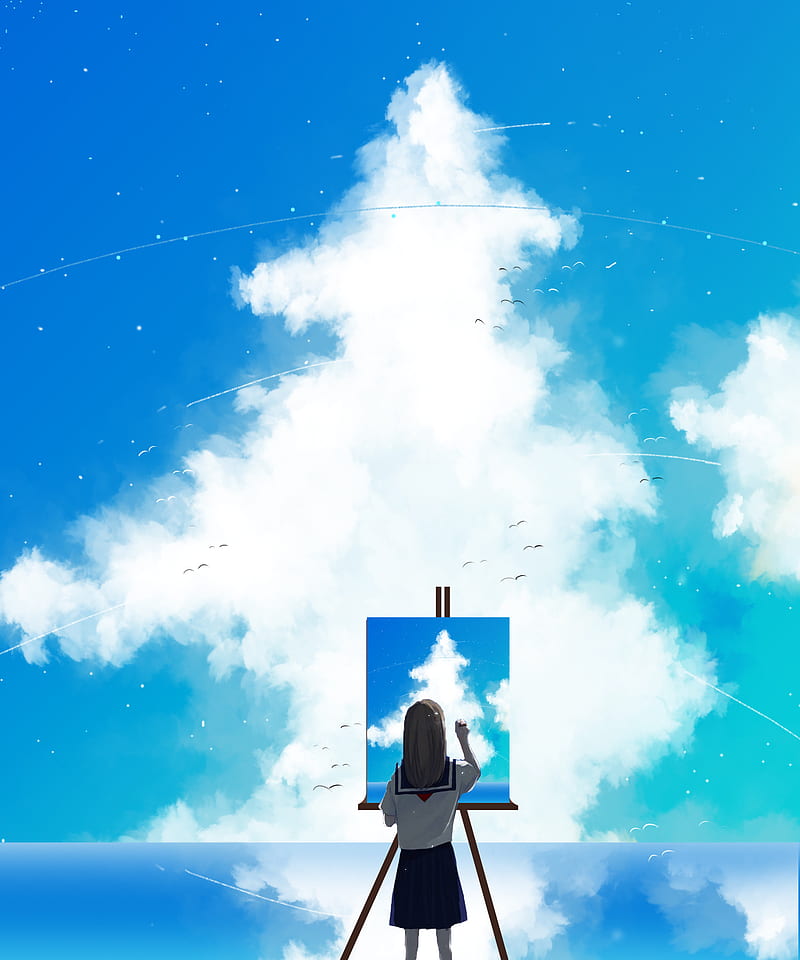 painter, sky, clouds, art, canvas, paint, HD phone wallpaper