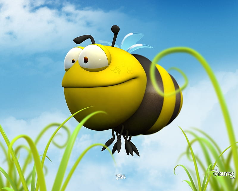 Buzzy Bee, wings, grass, black, yellow, bug, bee, fly, green, insect, HD wallpaper