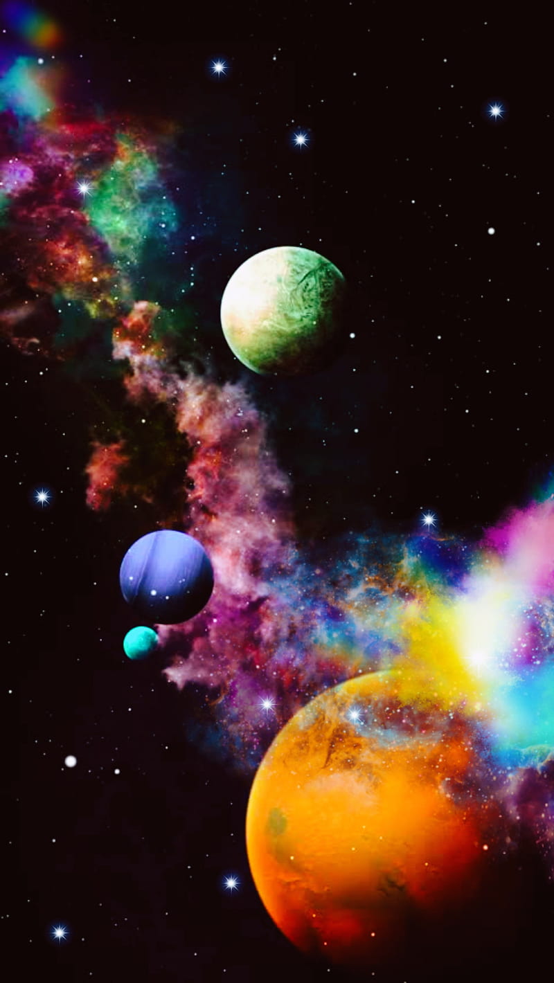Breathtaking Galaxy, bright, colorful, colors, nebula, planets, rainbow, space, stars, universe, HD phone wallpaper