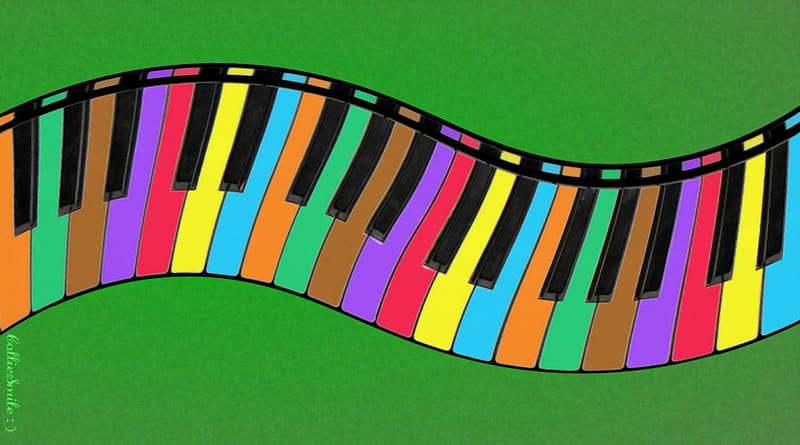 The Joy of Music - Green, colorful, keys, music, notes, co11ie, naturals, piano, key, sharps, flats, musica1, upright piano, musical notes, keyboard, pianoforte, keyboards, HD wallpaper