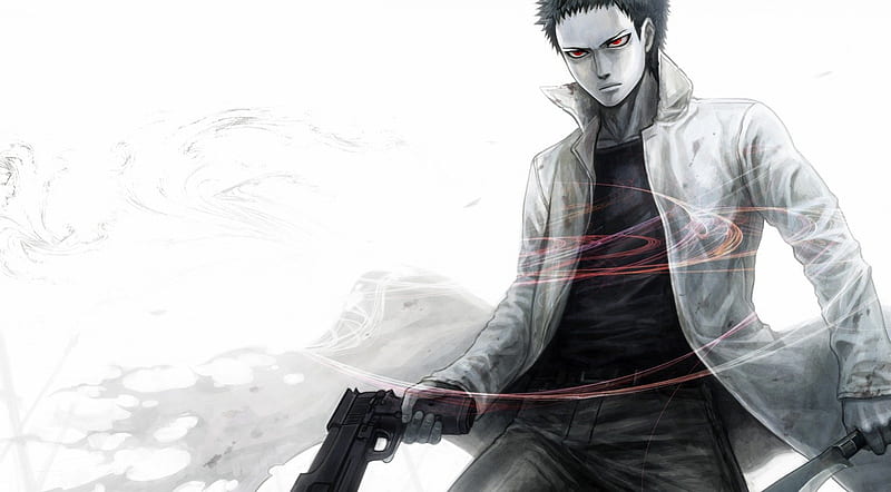 Zombie Man, male, white background, weapons, gun, blade, anime, lone, one punch man, HD wallpaper