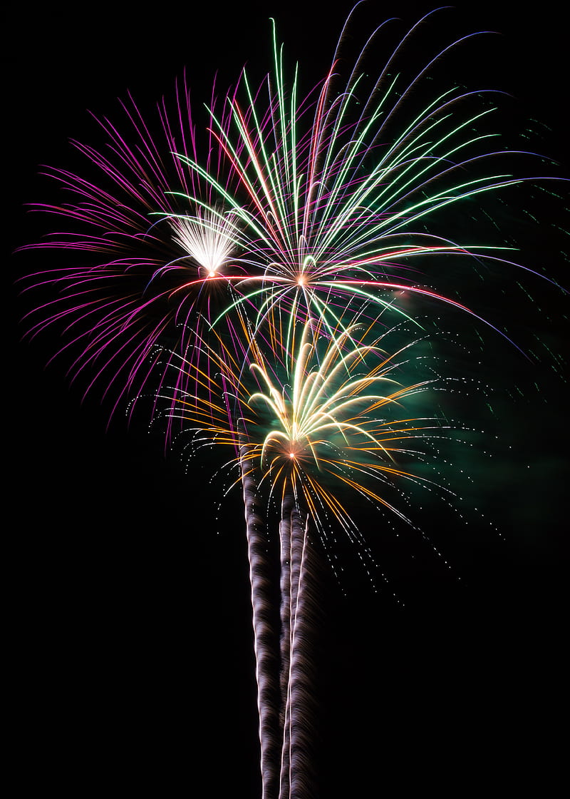 fireworks, salute, sparks, sky, night, HD phone wallpaper