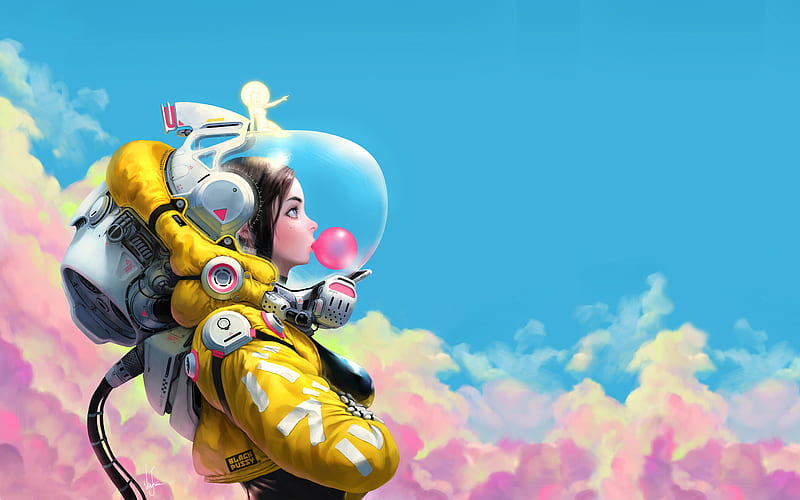 Bubble Gum Space Girl , astronaut, space, artist, artwork, digital-art, HD wallpaper