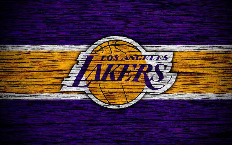 Los Angeles Lakers, NBA, wooden texture, basketball, LA Lakers, Western Conference, USA, emblem, basketball club, Los Angeles Lakers logo, HD wallpaper