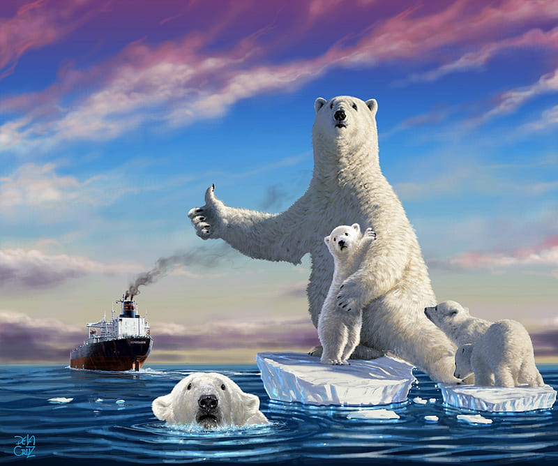THUMBING POLAR BEAR, family, thumbing, polar, bears, funny, HD wallpaper