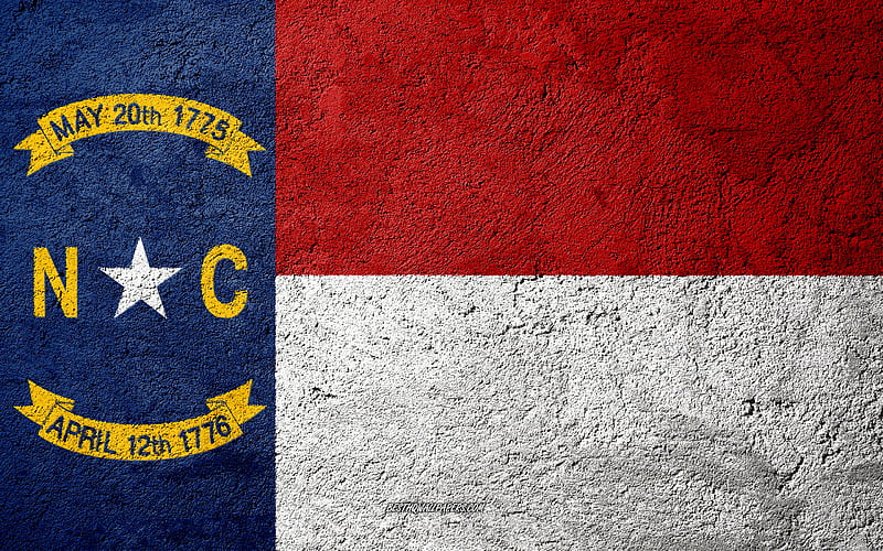 Flag of State of North Carolina, concrete texture, stone background, North Carolina flag, USA, North Carolina State, flags on stone, Flag of North Carolina, HD wallpaper