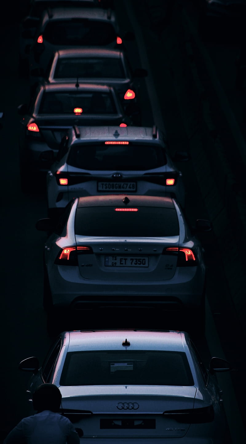 carros, audi, black, dark, taillights, traffic, volvo, white, HD phone wallpaper